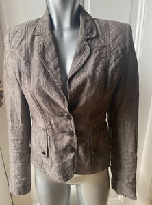 Zero Damen Leinen Blazer 🧥Jacke kurz schmal braun meliert 3 Knöpfe 36 gefüttert - Bild 1 von 9