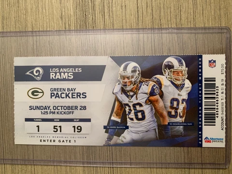 2018 Los Angeles Rams Official NFL Mint Season Ticket Stub - pick any game! Cover