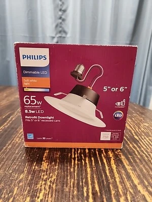 Philips Dimmable LED Retrofit Downlight 5" / 6" Recessed Cans 65 Watt 59675 New - Image 1 of 4