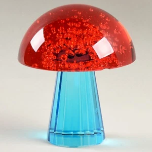 Mushroom Shaped Paperweight Red/Turquoise Controlled Bubbles 4.5" - Picture 1 of 2