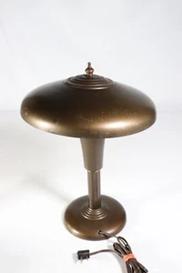 Vtg Art Deco Bronze Torchiere Desk Lamp Mid-Century Modern Flying Saucer (yy) - Picture 1 of 18