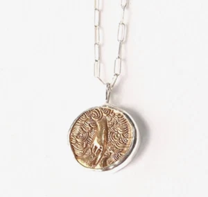 AIR Zodiac Element Sign Symbol Bronze Coin Charm 925 Sterling Silver Necklace - Picture 1 of 14