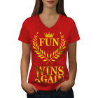 Wellcoda Fun Wins Again Joke Womens V-Neck T-shirt, Funny Graphic Design Tee