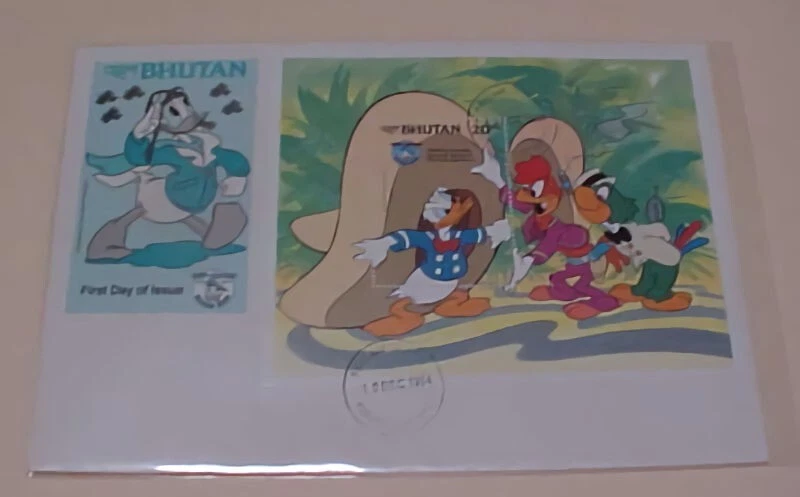 BHUTAN DISNEY  THREE CABALLEROS  FDC SHEETLET DONALD DUCK CACHET UNADDRESSED - Image 1 of 1