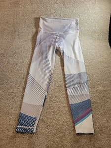Womens WITH Peloton x Leggings Large White Geometric High Waist Reversible EUC - Picture 1 of 11