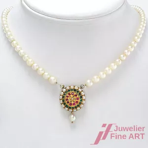 PERLENCOLLIER Orient Zuchtperlen 14K WG/GG 6 Diam. 10 Rub, 19 Smar. 16,5 g 41 cm - Bild 1 von 4