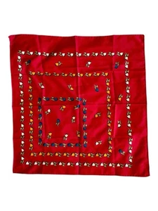 Vintage Lord & Taylor Red Silk Square Scarf Floral Tulips - Picture 1 of 7