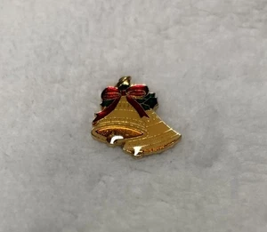 Vintage Weihnachtsglocken Emaille Anhänger Charm Urlaub Schmuck rote Schleife Metall 1,5" - Bild 1 von 4