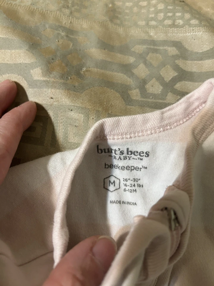 Burt's Bees пчеловод сна мешок M 6-12 М Baby Girl розовый белая полоса носимый - Изображение 1 из 4