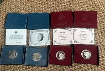 4 George Washington 250th Uncirculated Half Dollar Coin 1982 COA Silver 2 Proof - Image 1 of 4