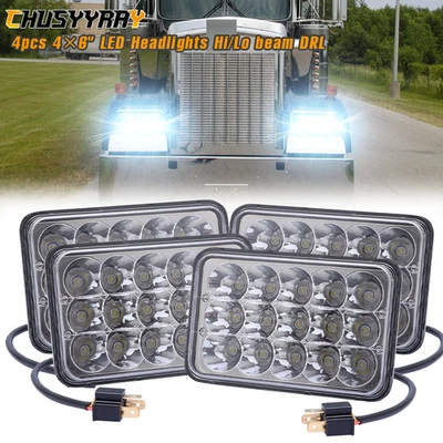 For kenworth W900 T800 4PC 4x6 inch Halo LED Headlights H4 Sealed Beam Headlamp - Image 1 of 4