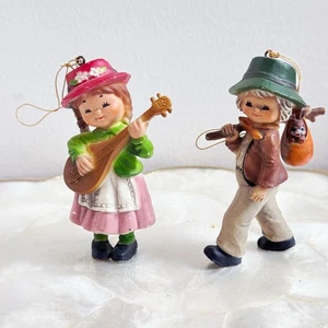 Vtg Girl & Boy Banjo Hitchhiking Hard Plastic Christmas Ornaments Set Of 3” - Picture 1 of 9