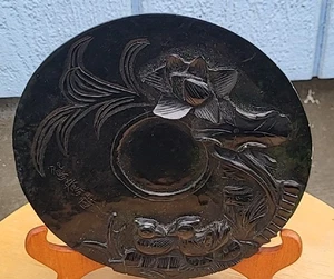Antiguos patos mandarines de jade negro jugando en placa de agua 古代墨玉鸳鸯戏水盘 t1 - Imagen 1 de 7