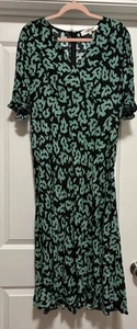 Vestido Diane Von Furstenberg Mujer 12 Negro Verde Estampado Abstracto Viscosa Midi - Imagen 1 de 7