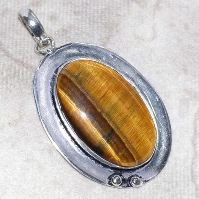 925 Silver Plated Tiger Eye Pendant Handmade Gemstone Jewelry Size 2.2" GW - Image 1 of 3