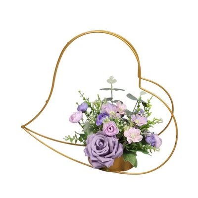 Gold Vases Free Standing Metal Wedding Centerpiece 36cm Peach Heart Basket - Image 1 of 4