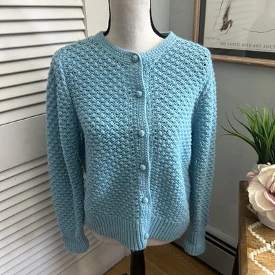 LL BEAN Sweater Womens Large Blue Wool Angora Blend Retro Preppy Grannycore - Image 1 of 4