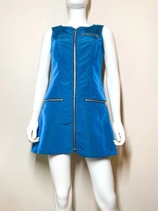 Lip Service Blue Nylon Mini Dress S Zip Closure Pockets Sleeveless 90s y2k Alt - Picture 1 of 8
