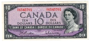 1954 Bank of Canada $10 Dollars Note - Beattie/Rasminsky - T/T6545701 - AU - Bild 1 von 2