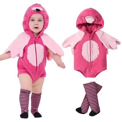 0-24M Bebé Bebé Niñas Disfraz de Flamenco Mameluco Body Con Alas Medias Foto 1 de 4