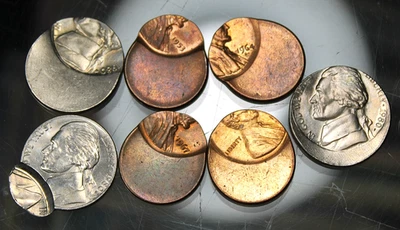 Group of 7, Lincoln Cents & Jefferson Nickels, Errors Struck Off Center !! - Image 1 of 2