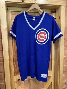 Vintage Large Russell Chicago Cubs MLB V-Neck Baseball Jersey 90s Ringer USA - Picture 1 of 13
