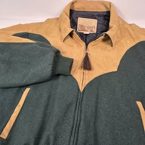 Chaqueta de lana de gamuza Cripple Creek para hombre XL marrón verde occidental vintage caballo - Imagen 1 de 14