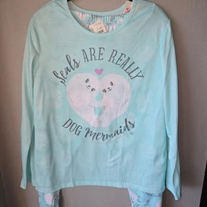 Justice 2 Pc Seals Are Really Dog Mermaids Pajama PJ Set Long Sleeve 18/20 NEW - Picture 1 of 12