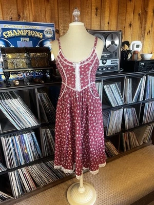 Vestido Floral Vintage Años 70 Gunne Sax Jessica McClintock Algodón Sin Tirantes con Encaje Foto 1 de 3