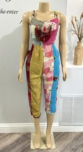 Size M Funky Floral Hippie Boho Overall Jumpsuit Jumper Colorful SACRED THREADS - Imagen 1 de 7