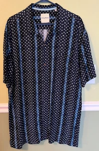 Tommy Bahama Shirt Mens 2XL Blue Black Geometric Pattern Short Sleeve Button Up - Picture 1 of 2