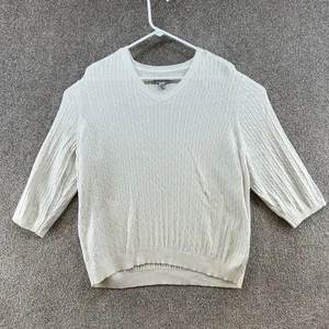 Kim Rogers Women's Sweater Size 2X White 3/4 Sleeve Pullover Knit V-Neck - Picture 1 of 11