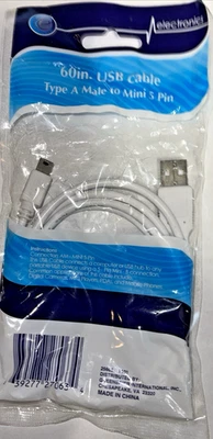 USB Cable Type A Male to Mini 5 Pin - 60" (5 ft) Brand New  - Image 1 of 3