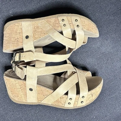 Bussola Sandals Cream Doeskin Leather  Strappy Platform Cork Wedge EU38 US 7.5-8 - Image 1 of 4