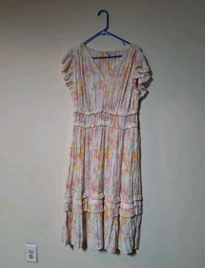 Current Air Women's Watercolor Floral Rufle Pleated Mididress Coastal Chic Sz. L - Picture 1 of 13