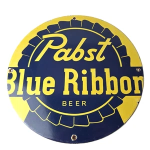 Letrero vintage de cinta azul Pabst - Letrero de porcelana con bomba de gas para elaboración de cerveza con alcohol - Imagen 1 de 14