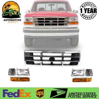 Se adapta a Ford serie F 1992-97 parrilla delantera faros esquineros luces de señal 7 piezas Foto 1 de 4