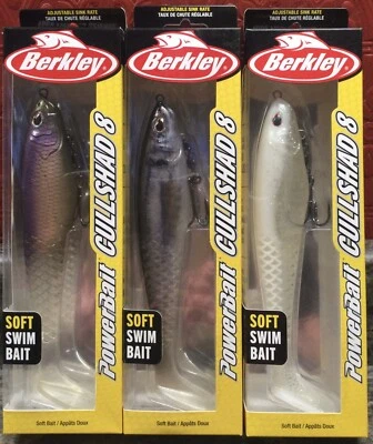 (Paquete de 3) Berkley PowerBait 8” Cull Shad Soft Swiw Cebo, 3 colores Foto 1 de 4