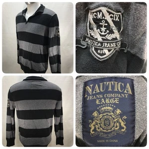 NAUTICA Jeans Company Herren Gr. L grau schwarz gestreift Pullover 1/4 Zip Sweater - Bild 1 von 8