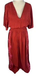 Knox Rose Women's Flutter Short Sleeve Embroidered Kaftan A-Line Dress Red XS - Picture 1 of 18