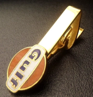 DE COLECCIÓN GULF OIL GAS ESMALTE NARANJA AZUL BLANCO DORADO TONO VENDEDOR REGALO CORBATA CLIP BARRA Foto 1 de 4