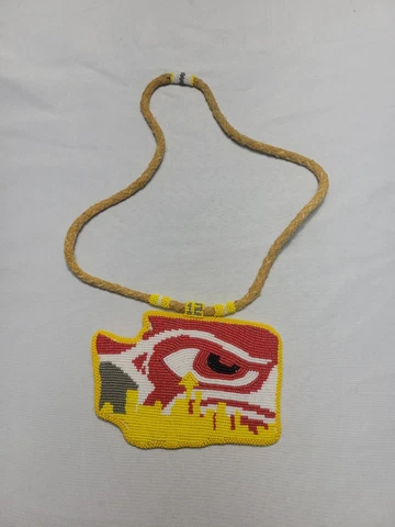 🏈Handmade Seattle Seahawks Beaded Medallion W/Genuine Braided Leather Necklace Cover