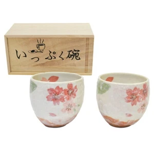 MINO YAKI WARE Yunomi Tea Cup Pair Set Sakura Cherry Blossom Haru Urara Japan - Picture 1 of 1