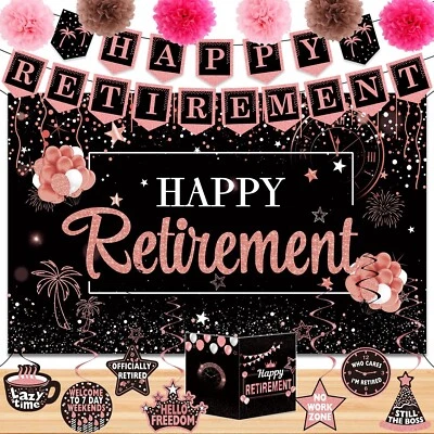 Decoraciones de fiesta de feliz jubilación para mujeres hombres, rosa y oro jubilación p... Foto 1 de 4