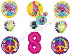 TROLLS PEACE 8th Happy Birthday Party Balloons Decoration Supplies Poppy Movie - Picture 1 of 1