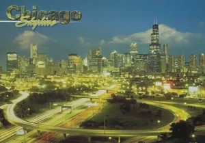 Chicago Illinois Postcard Aerial View Skyline - Picture 1 of 2