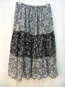 JANE ASHLEY i Women's Boho SKIRT 3-tier 100% Cotton black & white Size PM - Picture 1 of 9