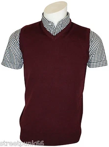 Relco Mens Burgundy Knitted Tank Top Retro Mod Skin Skinhead Ska Northern Soul - Picture 1 of 2