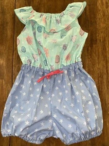 Girls Romper Size 6 Sea Turtles And Stars Ruffled Neck Boutique Mint Green Blue - Picture 1 of 7