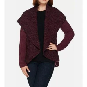 Lisa Rinna Collection Women Large Red Maroon Wrap Cardigan Chunky Sweater - Picture 1 of 10